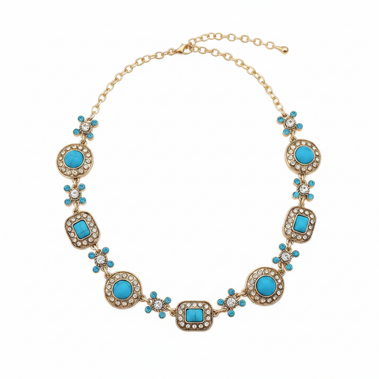 Round Stone Rhinestone Necklace & Earrings