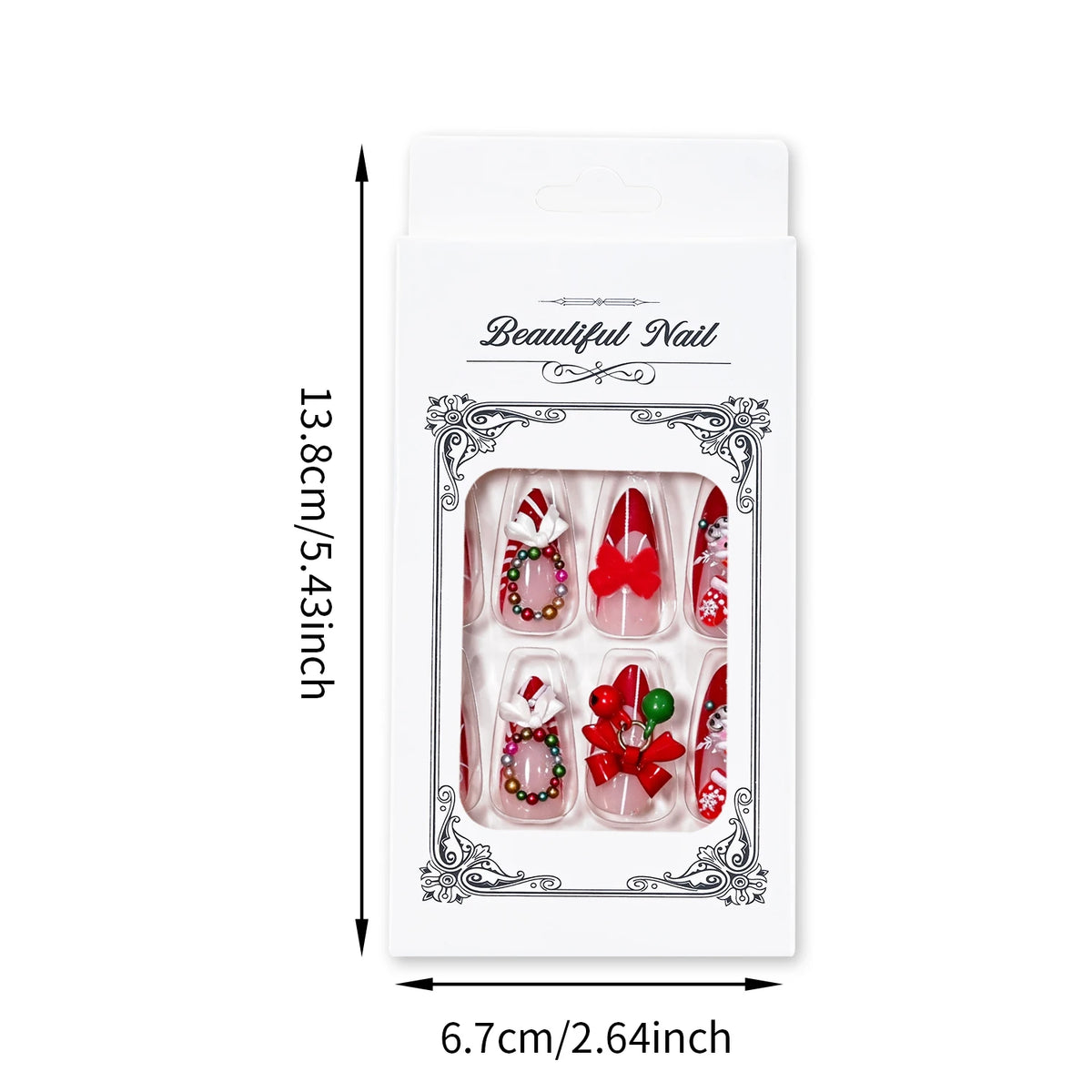Christmas Theme - Red French Santa Snowman Press-On Nails — 24-Pieces