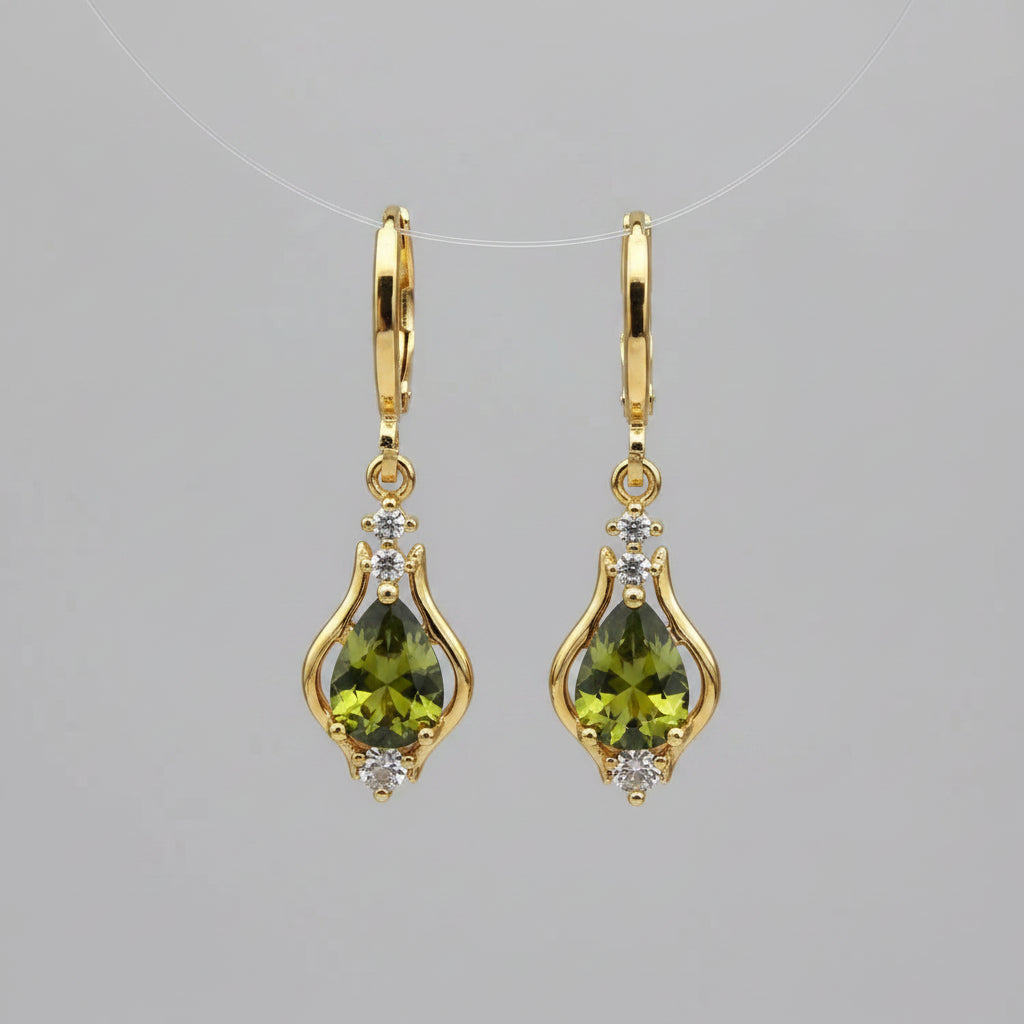 Gold earrings with green gemstones 