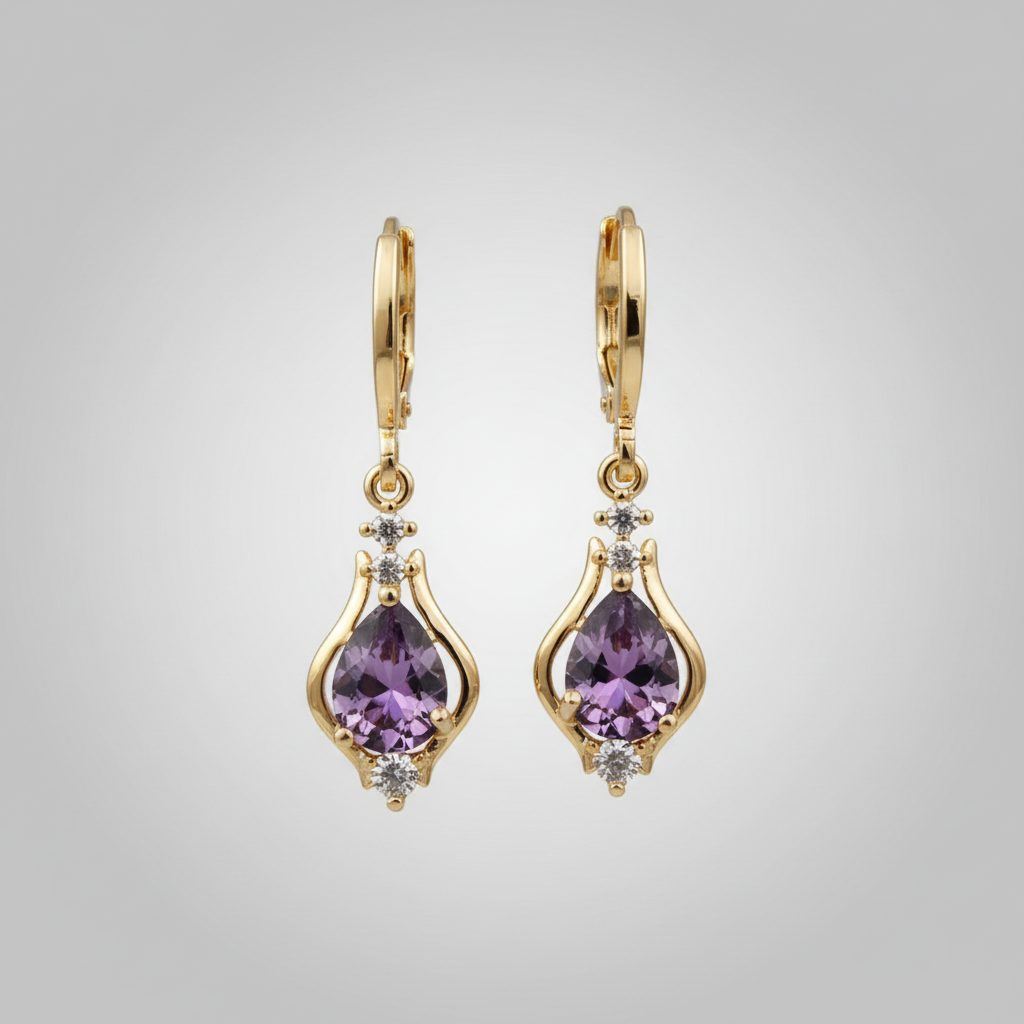 Cubic Zirconia Earrings - Purple