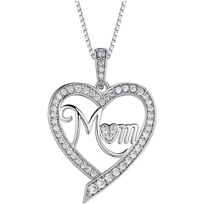 Heart-shaped pendant with 'Mom' engraving on a white background