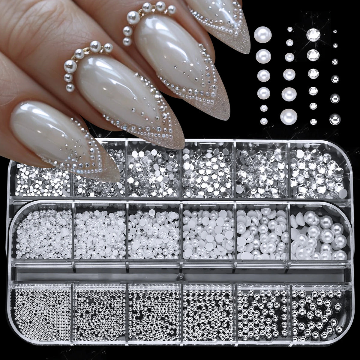 Pearl Nail Rhinestones, 12-Grid