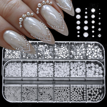 Pearl Nail Rhinestones, 12-Grid