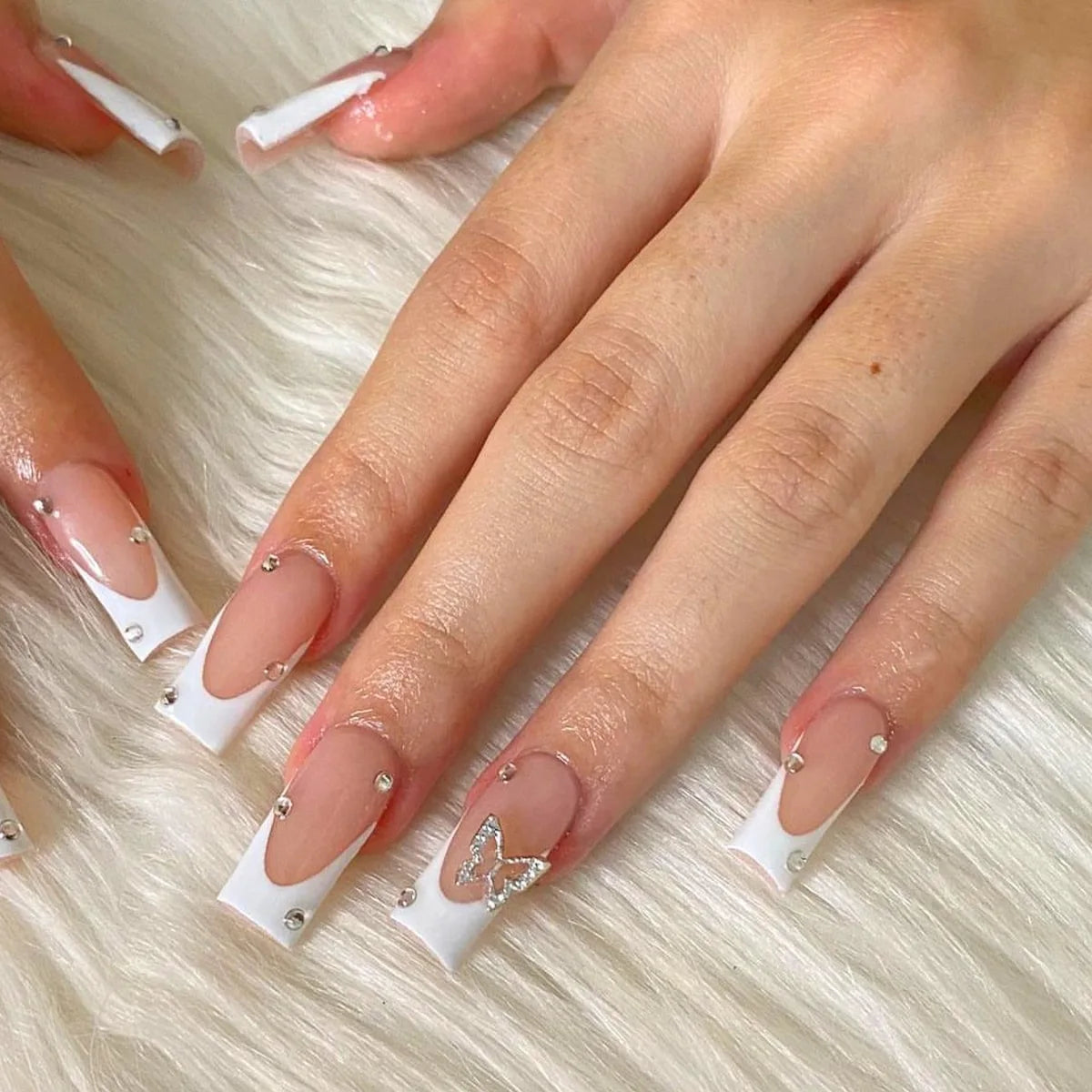 24-Piece Mid-Length Square French Press-On Nails – Leopard Print 3D Flower & Star