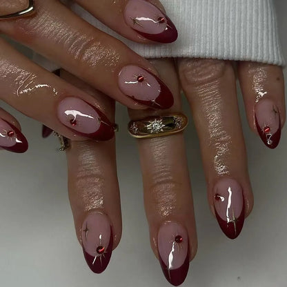 24-Piece Short Almond Pink Smudge Press-On Nails – 3D Flower & Pearl