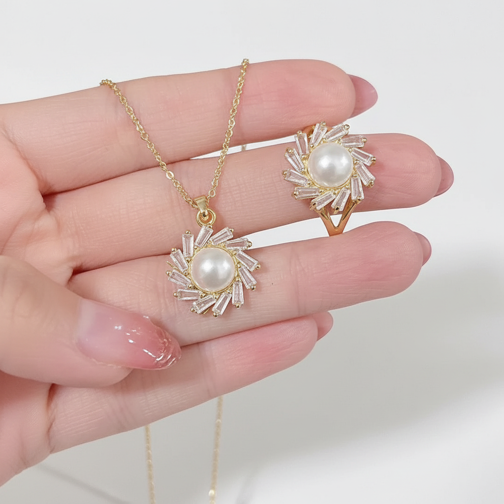 Freshwater Pearl Flower Pendant Set