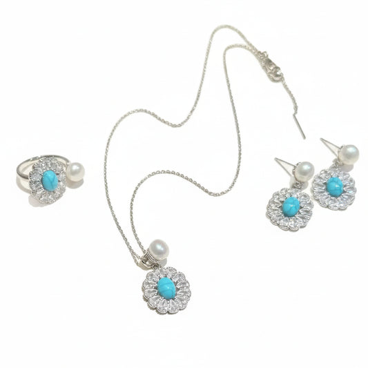 Freshwater Pearl Pendant Set with Turquoise Stone