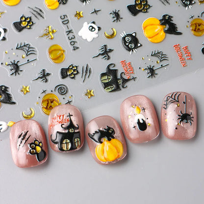5D Embossed Halloween theme Nail Stickers