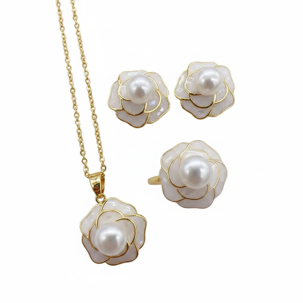 Sterling Silver Natural Freshwater Pearl Pendant Set