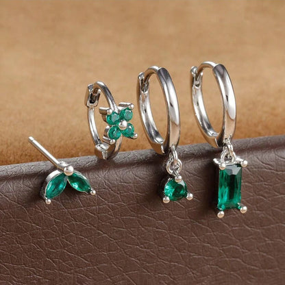 Cubic Zirconia Flower Hoop Earring Studs- 4 Piece