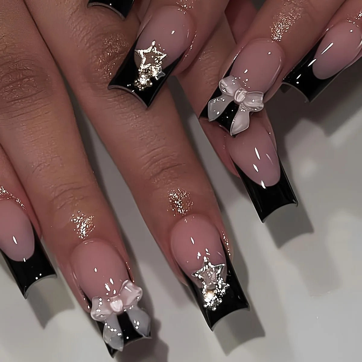 24-Piece Mid-Length Square French Press-On Nails – Leopard Print 3D Flower & Star