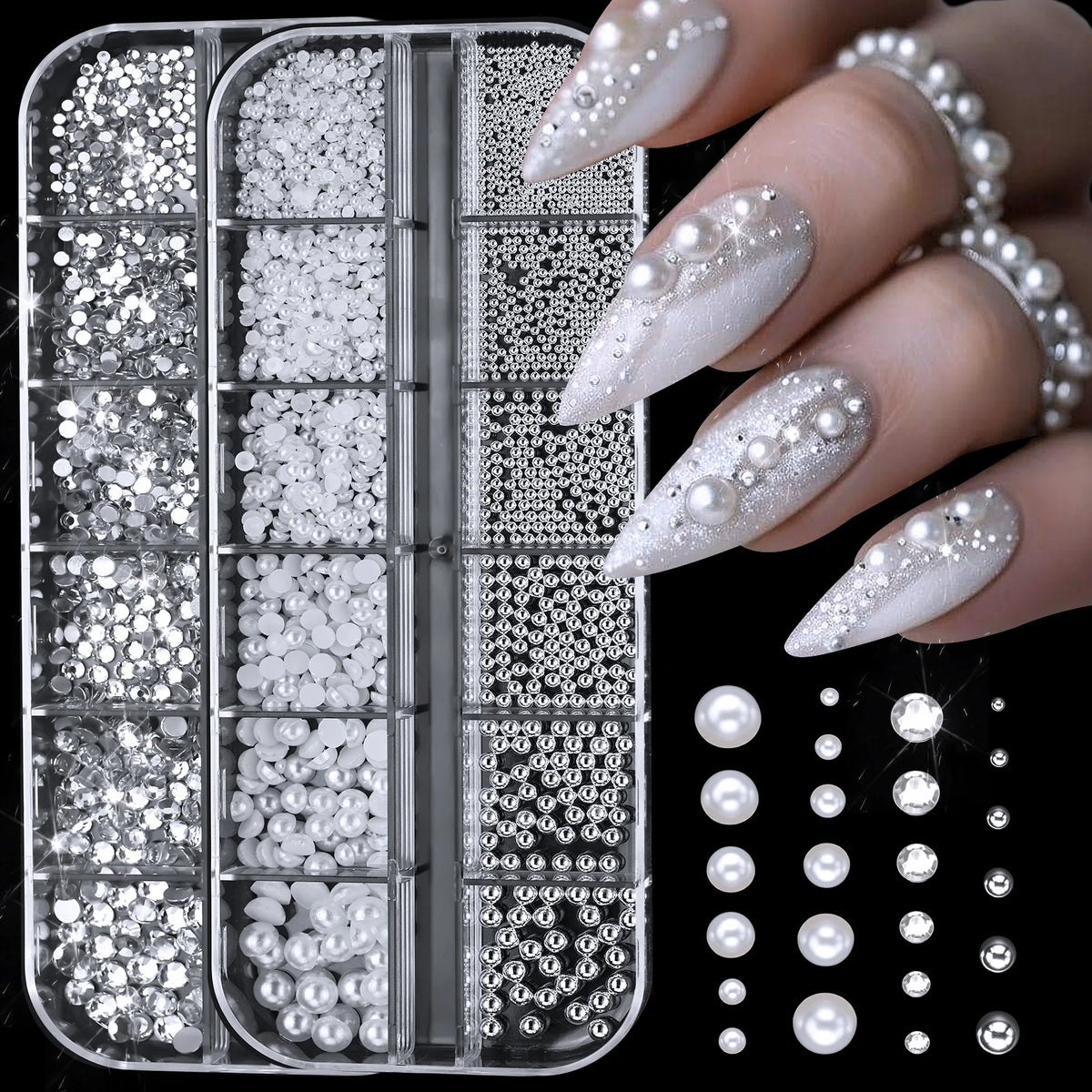Pearl Nail Rhinestones, 12-Grid
