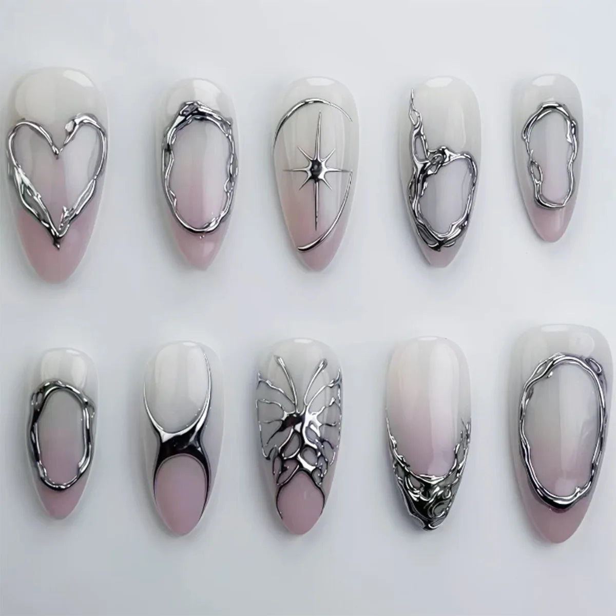 3D Butterfly Flower & Pearl-Almond Press-On Nails – 24-Piece