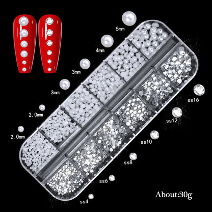 Pearl Nail Rhinestones, 12-Grid