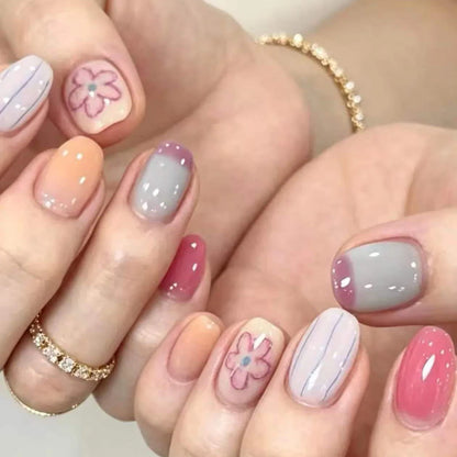 Short Square Polka Dot & Starburst Press-On Nails 24-Piece
