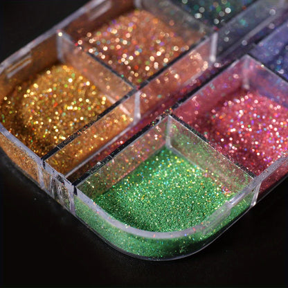 Holographic Nail Glitter Powder Set 12-Grid