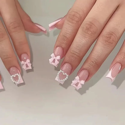 24-Piece Mid-Length Square French Press-On Nails – Leopard Print 3D Flower & Star