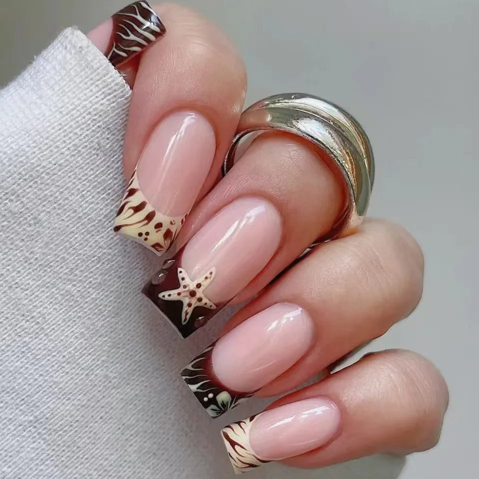 24-Piece Mid-Length Square French Press-On Nails – Autumn theme