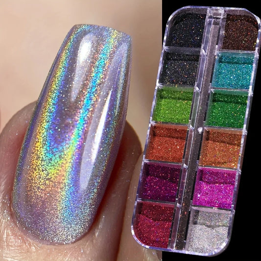 Holographic Nail Glitter Powder Set 12-Grid