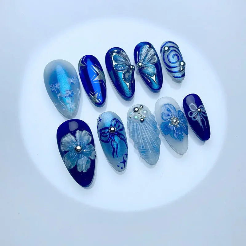 French Almond Beach Theme Press On Nails 24-Piece