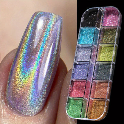 Holographic Nail Glitter Powder Set 12-Grid