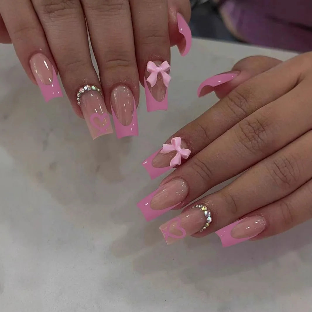 24-Piece Mid-Length Square French Press-On Nails – Leopard Print 3D Flower & Star