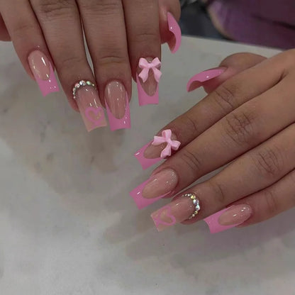 24-Piece Mid-Length Square French Press-On Nails – Leopard Print 3D Flower & Star