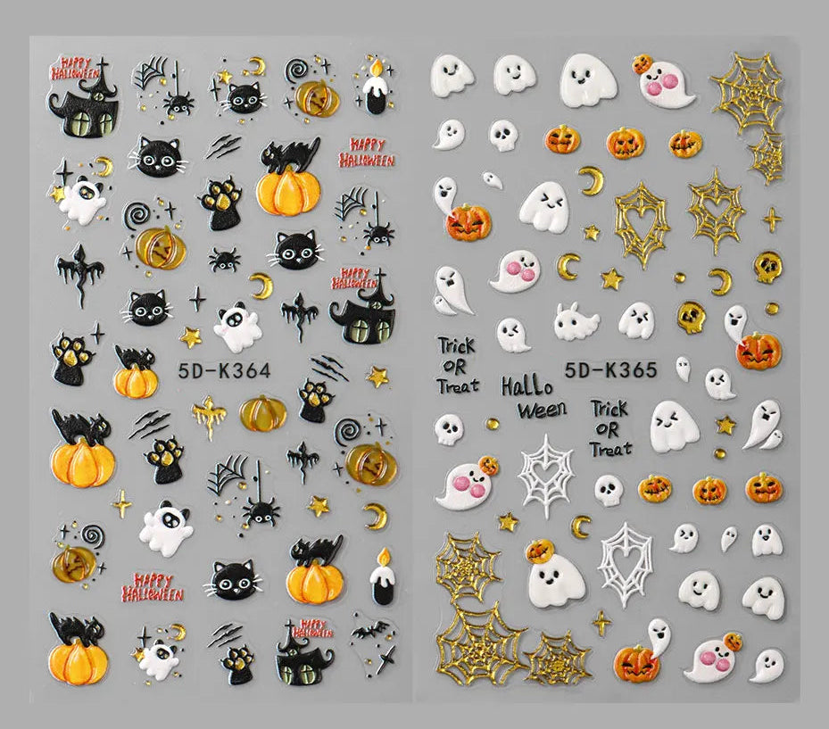 5D Embossed Halloween theme Nail Stickers