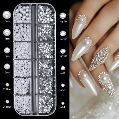 Pearl Nail Rhinestones, 12-Grid
