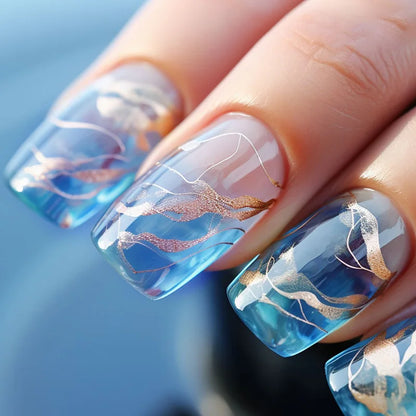 24-Piece Mid-Length Square Peach Blossom Press-On Nails – Shiny Powder & Rhinestone