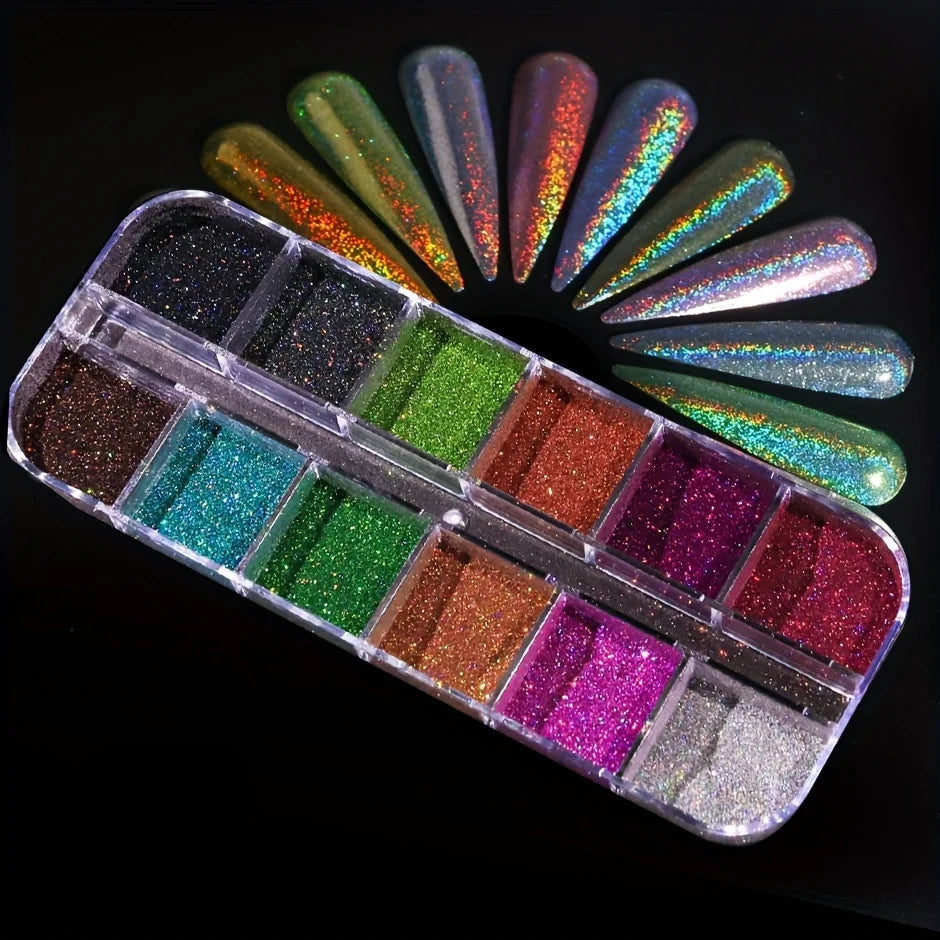 Holographic Nail Glitter Powder Set 12-Grid