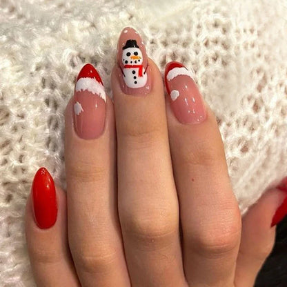 Christmas Theme - Red Glitter Leaf Press-On Nails — 24-Pieces