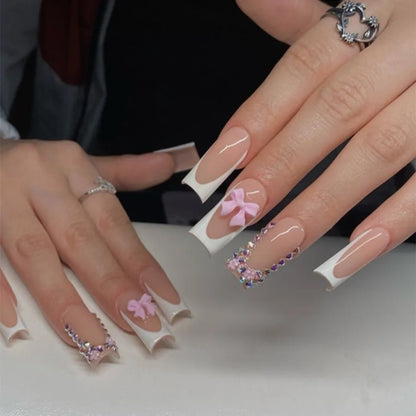 24-Piece Mid-Length Square French Press-On Nails – Leopard Print 3D Flower & Star
