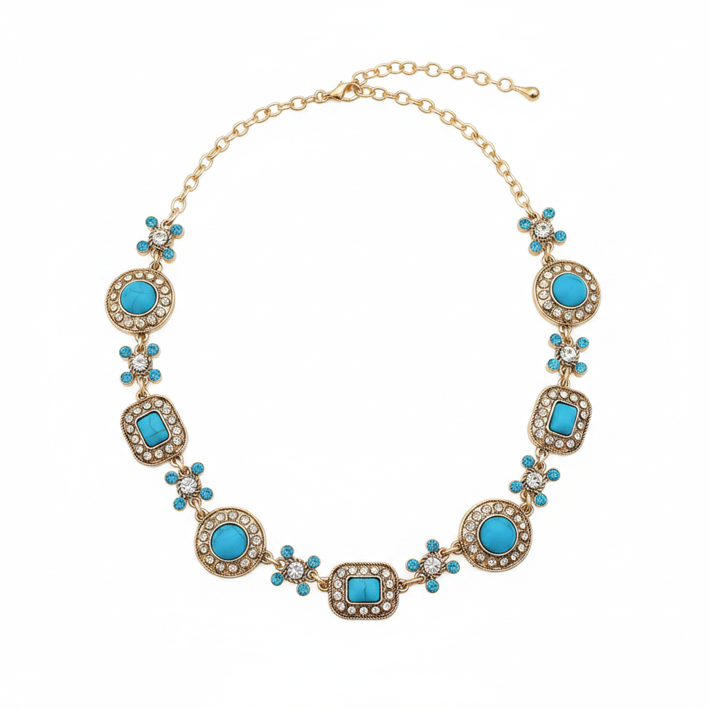 Round Stone Rhinestone Necklace & Earrings