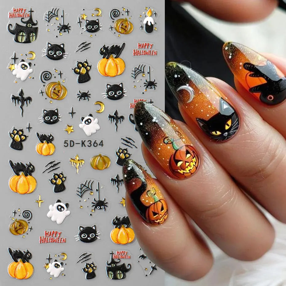5D Embossed Halloween theme Nail Stickers
