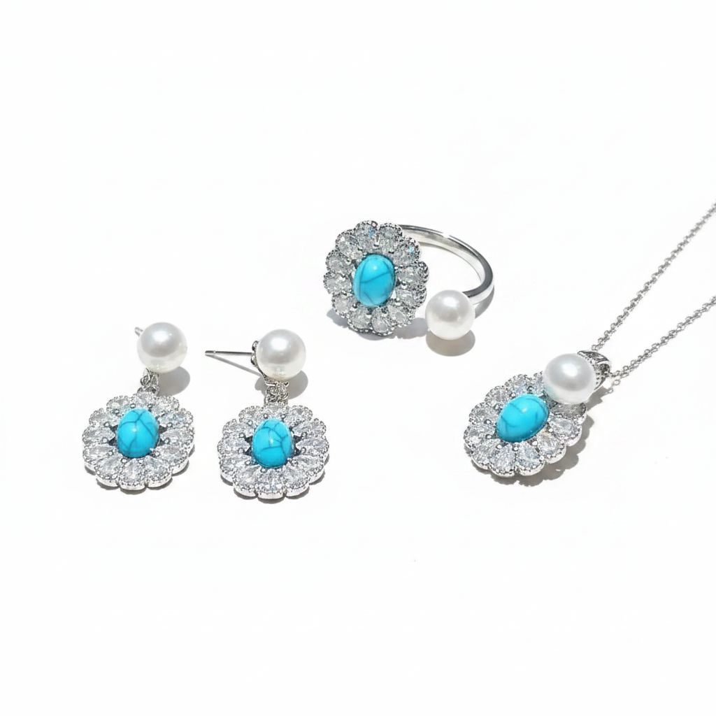 Freshwater Pearl Pendant Set with Turquoise Stone