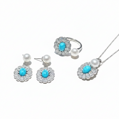 Freshwater Pearl Pendant Set with Turquoise Stone