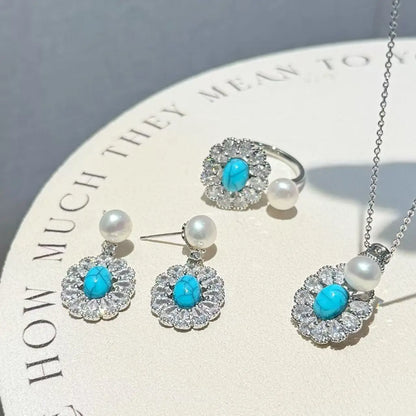 Freshwater Pearl Pendant Set with Turquoise Stone