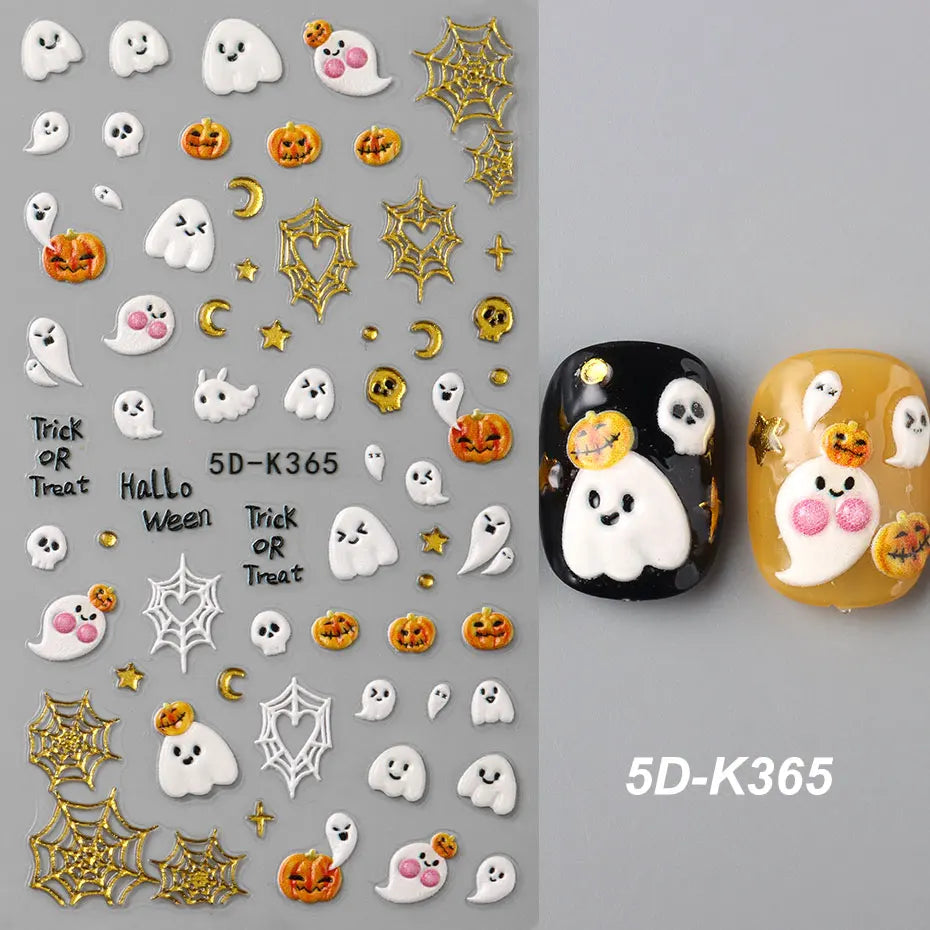 5D Embossed Halloween theme Nail Stickers