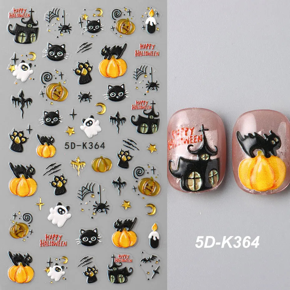 5D Embossed Halloween theme Nail Stickers