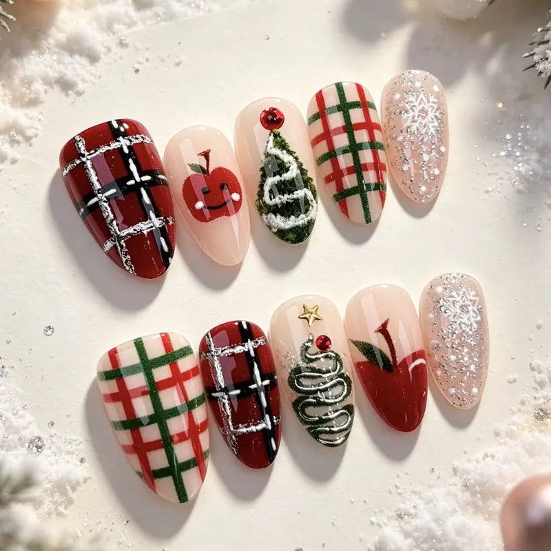 Christmas Theme - Red French Cat-Eye Press-On Nails — 10-Pieces