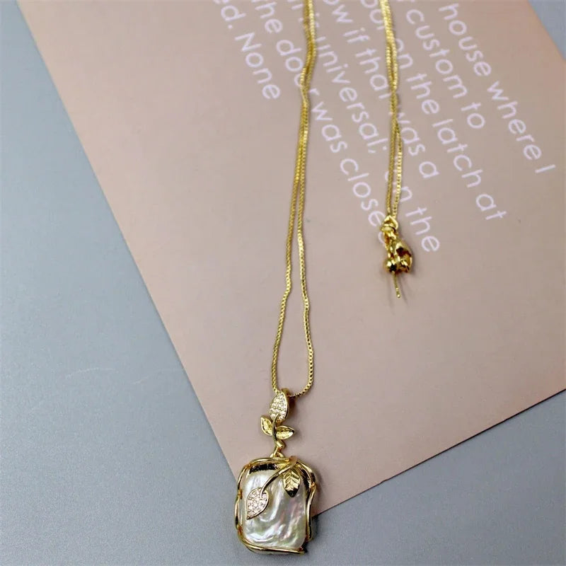 Baroque Natural Freshwater Pearl Rose Leaf Jewelry Set