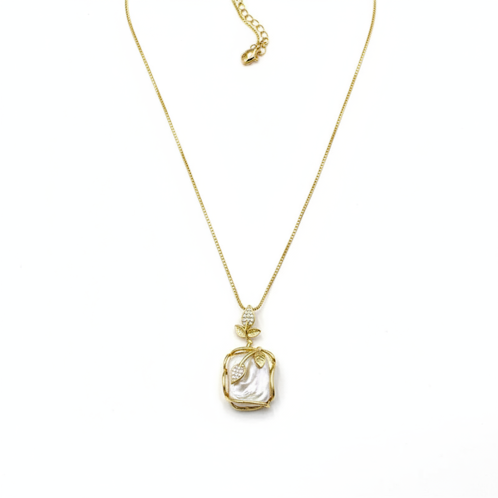 Baroque Natural Freshwater Pearl Rose Leaf Jewelry Set