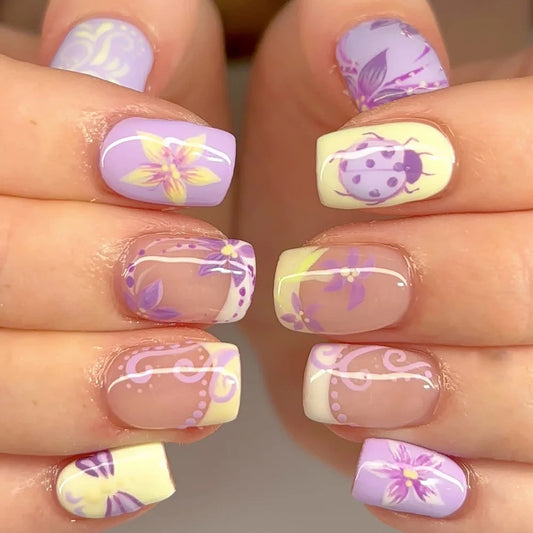 Purple & Yellow French Press-On Nails –24-Piece