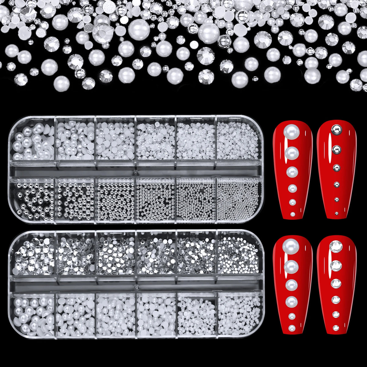 Pearl Nail Rhinestones, 12-Grid