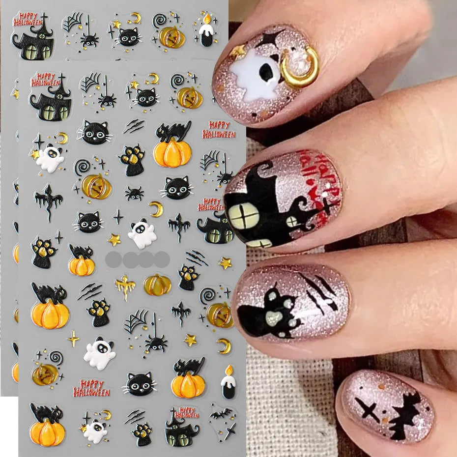 5D Embossed Halloween theme Nail Stickers