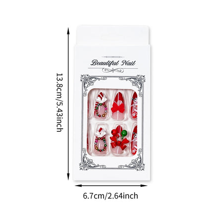 Christmas Theme - Red French Santa Snowman Press-On Nails — 24-Pieces