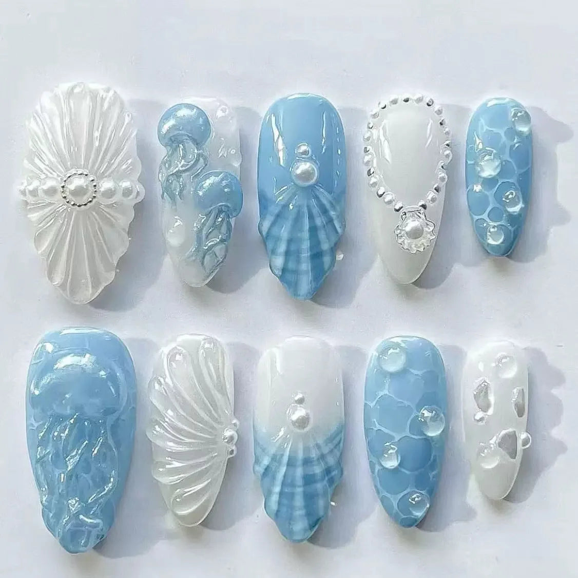 24-Piece Mid-Length Almond Yellow French Press-On Nails – 3D Flower & Pearl