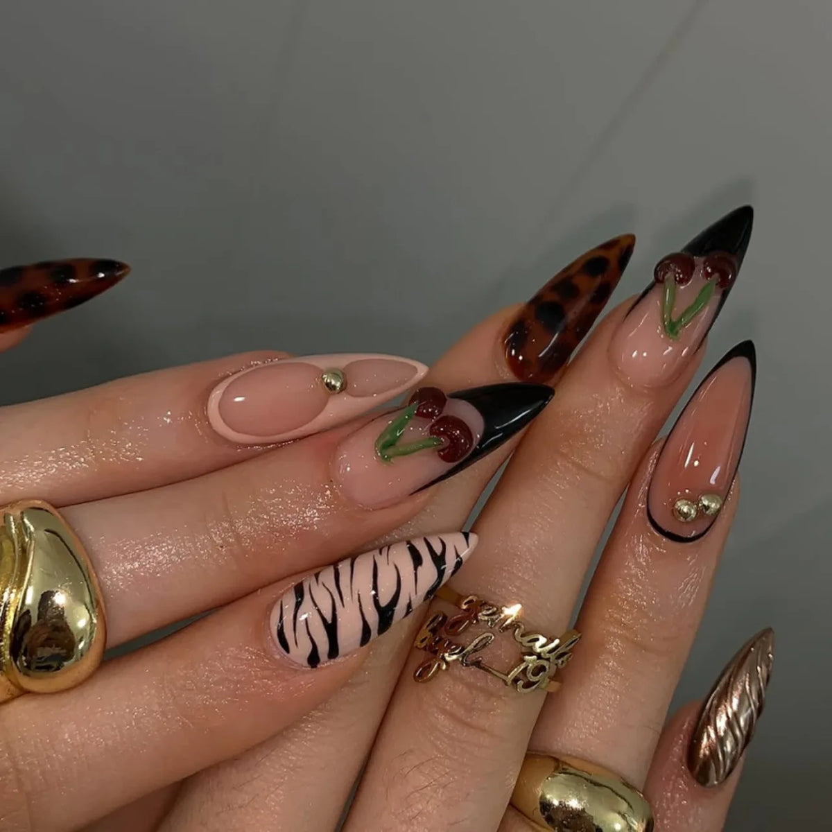 Long French Stiletto Press-On Nails – Wine Red Smudge 3D Flower 24-Piece