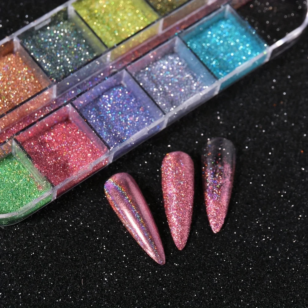 Holographic Nail Glitter Powder Set 12-Grid